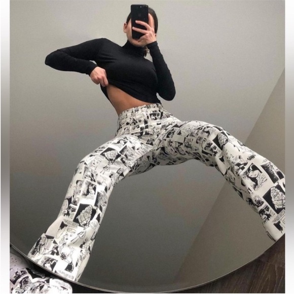 Women’s Reformation Newsprint High Rise Straight Long Jeans Comic
